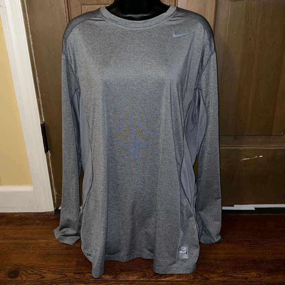 Nike Pro Combat Dri-Fit Men's Gray Fitted Activewear Long Sleeve Shirt Size XL
